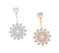 FRCOLOR 2 Stück Teiliges Bauchnabelpiercing aus Edelstahl Sonnenblumen design Hautfreundlich Poliert Silber und Roségold Modisches Bauchnabel schmuckset für Hochzeit und Party Geschenk