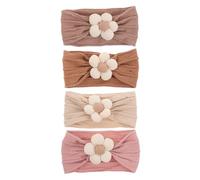 FRCOLOR 4 Stück Teiliges Mädchen Stirnband mit Blumen Weiches Elastisches Turban Haarband Hautfreundlich Verstellbar Farbbeständig für Neugeborene Kleinkinder Party und Alltag