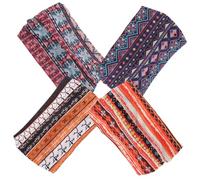 FRCOLOR Afrikanische Stirnbänder Damen 4 Stück Elastische Breite Yoga Turbane aus Stoff mit Knoten Sport Haarbänder in Leuchtenden Farben für Training und Alltag