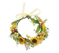 FRCOLOR Gelbes Sonnenblumen Haarband mit Grünen Blättern Verstellbarer Haarkranz für Damen und Mädchen Leichter Boho Blumenkranz für Hochzeit Festival und Fotoshooting