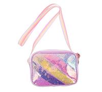 FRCOLOR Glitzertasche mit Regenbogen Sternmotiv Leichte Cartoon Umhängetasche für Mädchen Funkelnde Kleine Crossbody Tasche mit Reißverschluss Accessoire für Schule und Spielspaß
