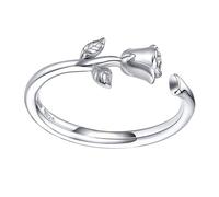 FRCOLOR S925 Silber Damenring Rose Verstellbar Feiner Fingerring Eleganter Modeschmuck für Alltag Geschenk