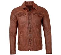 Freaky Nation - Herren Echtleder Lederjacke Lederhemd Lammnappa Cognac antik Größe L