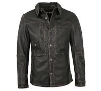 Freaky Nation - Herren Echtleder Lederjacke Lederhemd Lammnappa schwarz-beige Größe M