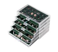 Frebeauty Acryl-Schmuck-Organizer, Ohrring-Organizer-Box mit 5 Schubladen, Organizer mit Samtablagen, transparente Schmuckschatulle für Damen, Ohrring-Display für Ringe, Ohrstecker (Schwarzgrün)