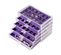 Frebeauty Acryl-Schmuck-Organizer, Ohrring-Organizer-Box mit 5 Schubladen, Organizer mit Samtablagen, transparente Schmuckschatulle für Damen, Ohrring-Display für Ringe, Ohrstecker (lila)