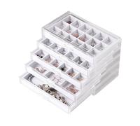 Frebeauty Acryl-Schmuck-Organizer, Ohrring-Organizer-Box mit 5 Schubladen, Organizer mit Samtablagen, transparente Schmuckschatulle für Damen, Ohrring-Display für Ringe, Ohrstecker (weiß)