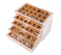 Frebeauty Acryl-Schmuckschatulle, Ohrring-Organizer-Box mit 5 Schubladen, mit Samtablagen, transparent, für Damen, Display für Ringe, Ohrstecker, Khaki
