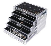 Frebeauty Extra große Acryl-Schmuckschatulle für Frauen, 5 Schichten, transparenter Schmuck-Organizer, Samt-Ohrring-Box mit 5 Schubladen, Ringe, Vitrine, Halskettenhalter (Schwarz