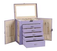 Frebeauty Große Schmuckschatulle, 6 Ebenen, PU-Leder, Schmuck-Organizer mit Schloss Aufbewahrungsbox mit Spiegel, Zubehörhalter mit 5 Schubladen für Ohrringe, Halsketten, Armbänder für Frauen(lila)
