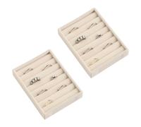 Frebeauty kleines Schmucktablett Set, Samt Ring Organizer, stapelbares Schmuck Organizer Tablett, Mini Schmuck Schublade Organizer, 7 Slots Ring Tablett für Frauen Mädchen (Set 2, Beige)
