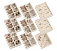 Frebeauty Kleines Schmucktablett Set, Stapelbares Samt Schmuck Organizer Tablett, Mini Schmuck Schublade Organizer, Zoll, Ohrring Organizer für Frauen Mädchen (Set 9, Beige)