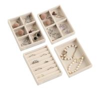 Frebeauty Kleines Schmucktablett Set, Stapelbares Samt Schmuck Organizer Tablett, Mini Schmuck Schublade Organizer, Schubladeneinsätze Ohrring Organizer für Frauen Mädchen (Set 4, Beige)