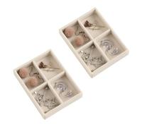 Frebeauty Kleines Schmucktablett, stapelbares Samt-Schmuck-Organizer-Tablett, Mini-Schmuck-Schubladen-Organizer, Schubladeneinsätze, 12 x 9,5 x 2,3 cm, 4 Fächer, Ohrring-Organizer für Damen (Set 2,