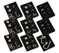Frebeauty Kleines Schmucktablett, stapelbares Samt-Schmuck-Organizer-Tablett, Mini-Schmuck-Schubladen-Organizer, Schubladeneinsätze, 12 x 9,5 x 2,3 cm, Ohrring-Organizer für Damen (Set 9, Schwarz)
