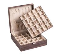 Frebeauty Ohrring-Organizer, klassische Schmuckschatulle, 50 Fächer, doppellagig, Schmuckaufbewahrungskoffer mit 6 Halskettenhaken und Armbandtasche (Baumbraun)