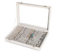 Frebeauty Ring Organizer Tablett - 100 Slots Halter Mit Klarem Deckel, Samt Aufbewahrungsbox für Juweliergeschäft, Display Case für Schmuck Show Box für Frauen(grau)