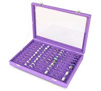 Frebeauty Ring Organizer Tablett - 100 Slots Halter Mit Klarem Deckel, Samt Aufbewahrungsbox für Juweliergeschäft, Display Case für Schmuck Show Box für Frauen(lila)