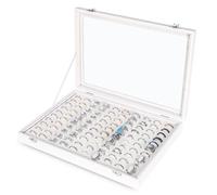 Frebeauty Ring Organizer Tablett - 100 Slots Halter Mit Klarem Deckel, Samt Aufbewahrungsbox für Juweliergeschäft, Display Case für Schmuck Show Box für Frauen（Pearl White)