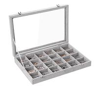 Frebeauty Samt Schmucktablett 24 Gitter Schmuck Organizer mit durchsichtigem Deckel Ohrring Organizer Halter Etui mit Verschluss Schubladeneinsatz für Ringe Anhänger Broschen Geschenk (Grau 24 Gitter)