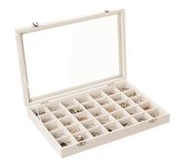 Frebeauty Samt Schmucktablett 35 Gitter Schmuck Organizer mit durchsichtigem Deckel Transparenter Ohrring Organizer Halter Fall für Ringe Ohrstecker Geschenk für Frauen Mädchen (Beige 35 Gitter)