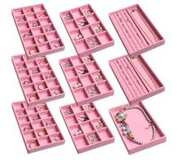 Frebeauty Schmuck-Organizer-Tablett, stapelbare Samt-Schmucktabletts, Schubladeneinsätze, Ohrring-Organizer für Damen, Schmuckaufbewahrung, Vitrine für Ringe, Ohrstecker, Halsketten, 21,6 x 12,4 x 2,5