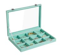 Frebeauty Schmucktablett aus Samt, 12 Fächer, Schmuck-Organizer mit transparentem Deckel, Armbandhalter, Schmuckvitrine mit Verschluss, Schubladeneinsatz, Armreif, Brosche, 35,1 x 24,1 x 5,1 cm