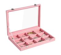 Frebeauty Schmucktablett aus Samt, 12 Fächer, Schmuck-Organizer mit transparentem Deckel, Armbandhalter, Schmuckvitrine mit Verschluss, Schubladeneinsatz, Armreif, Brosche, 35,8 x 24,1 x 5,1 cm
