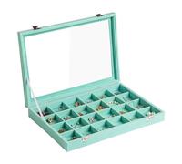 Frebeauty Schmucktablett aus Samt, 24 Fächer, Schmuck-Organizer mit transparentem Deckel, transparenter Ohrring-Organizer, Halter mit Verschluss, Schubladeneinsatz für Ringe, Anhänger, Broschen