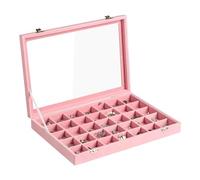Frebeauty Schmucktablett aus Samt, 35 Fächer, Schmuck-Organizer mit transparentem Deckel, Ohrringhalter, Organizer mit Verschluss, Schubladeneinsatz für Ringe, Nieten, 35 x 24 x 5 cm, Geschenk für