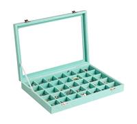 Frebeauty Schmucktablett aus Samt, 35 Fächer, Schmuck-Organizer mit transparentem Deckel, Ohrringhalter, Organizer mit Verschluss, Schubladeneinsatz für Ringe, Nieten, 35 x 24 x 5 cm, Geschenk für