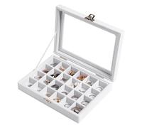 Frebeauty Schmucktablett mit 24 Fächern, Samt-Ohrstecker-Organizer, kleiner Schmuck-Organizer mit transparentem Deckel, abschließbarer Ohrringhalter, Organizer, Schmuckschatullen und Ringhalter für