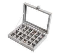 Frebeauty Schmucktablett mit 24 Fächern, Samt-Ohrstecker-Organizer, kleiner Schmuck-Organizer mit transparentem Deckel, abschließbarer Ohrringhalter, Organizer, Schmuckschatullen und Ringhalter für