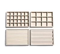 Frebeauty Stapelbare Samt-Schmuck-Organizer-Ablagen für Schubladen Einsätze Schmuckaufbewahrung Vitrinen Ohrstecker Armbänder Halsketten Ringe Zubehör Tabletts für Frauen und Mädchen (4er-Set,Beige)
