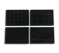 Frebeauty Stapelbare Samt-Schmuck-Organizer-Ablagen für Schubladen Einsätze Schmuckaufbewahrung Vitrinen Ohrstecker Armbänder Halsketten Ringe Zubehör Tabletts für Frauen(4er-Set,Schwarz)