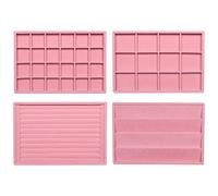 Frebeauty Stapelbare Samt Schmuck-Organizer-Tabletts für Schubladeneinlagen Schmuckaufbewahrungs-Display-Box, Ohrstecker Ohrringe Armbänder Halsketten Ringe Zubehör-Tabletts für Frauen (4er-Set) (Rosa