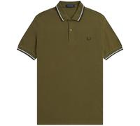 Fred Perry Braunes Polo-Shirt mit Twin Tipped Kragen in Dunkelgrün XS