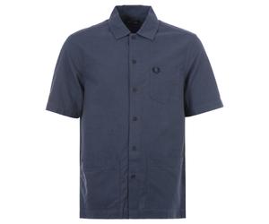 Fred Perry - Chemise Oxford à manches courtes bleu marine avec poche pour homme S