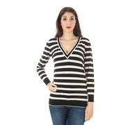 Fred Perry Damen V-Pullover - Schwarz/Weiß Streifen - Größe: S