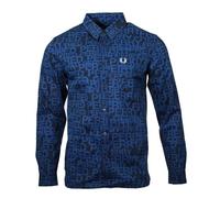 Fred Perry - Langärmliges Hemd mit Allover-Logo in schattiertem Kobaltblau M