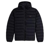 Fred Perry Schwarze Winterjacke mit Kapuze, isoliert, gepolstert, gesteppt, mit durchgehendem Reißverschluss, lässige Oberbekleidung, Schwarz , XL