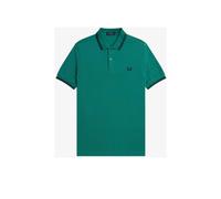 Fred Perry Schwarzes, mintgrünes Poloshirt mit Doppelstreifenkragen XS