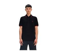 Fred Perry Slim Fit Twin Tipped Poloshirt, Schwarz / Rot (Burnt Red), XL