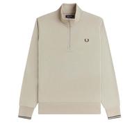 Fred Perry Sweatshirt mit halbem Reißverschluss, warmes Hafergrün/Burnt Tobacco