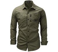 FREDD MARSHALL Herren-Jeanshemd mit Knopfleiste, lässig, mit Tasche, #117 Army Green, Klein
