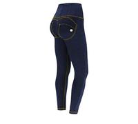 FREDDY Damen Wr.up 7/8 Superskinny Vita Alta Effetto Modellante, Dunkle Jeans mit gelben Nähten, S