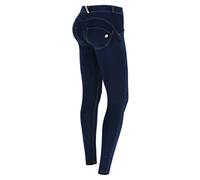 FREDDY Damen Wrup1rc002 Leggings, Dunkle Jeans mit Gelben Nähten, XL
