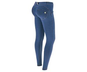 FREDDY - Jeggings Push Up WR.up® Niedrige Taille Superskinny, Helle Jeans mit gelben Nähten, L
