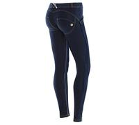 Freddy WR.UP Damen Pushup Denim - Low Waist Skinny mit Denim Effekt - dunkle Waschung gelbe Nähte (M, J0Y/dunkelblau)