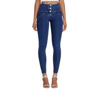 FREDDY - WR.up® Superkinny-Leggings mit hoher Taille mit Knöpfen, Dunkle Jeans mit gelben Nähten, L